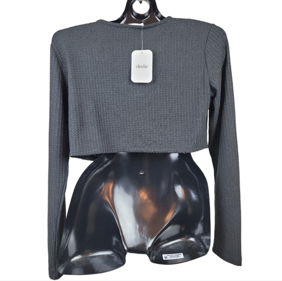 **NWT** ELODIE Waffle Knit Front Tie Long Sleeves V-neck Crop Top/Blouse Goth - Picture 5 of 9